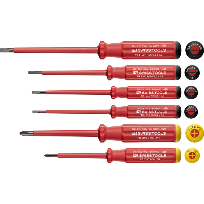 PB Swiss 6 Pce Slotted & Phillips Classic VDE Screwdriver Set