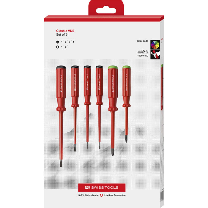 PB Swiss 6 Pce Slotted & Pozidriv Classic VDE Screwdriver Set