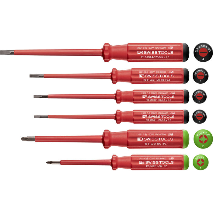 PB Swiss 6 Pce Slotted & Pozidriv Classic VDE Screwdriver Set