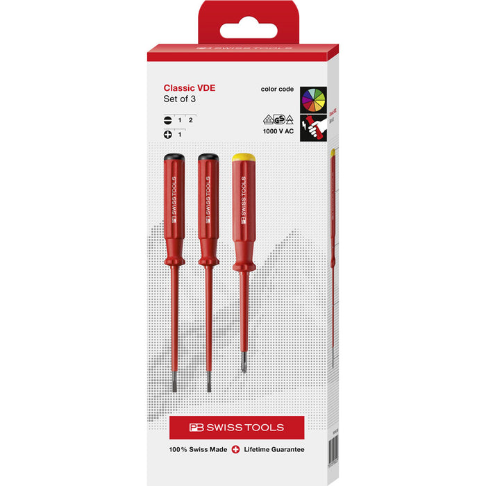 PB Swiss 3 Pce Metric Slotted & Phillips Classic VDE Screwdriver Set in Box