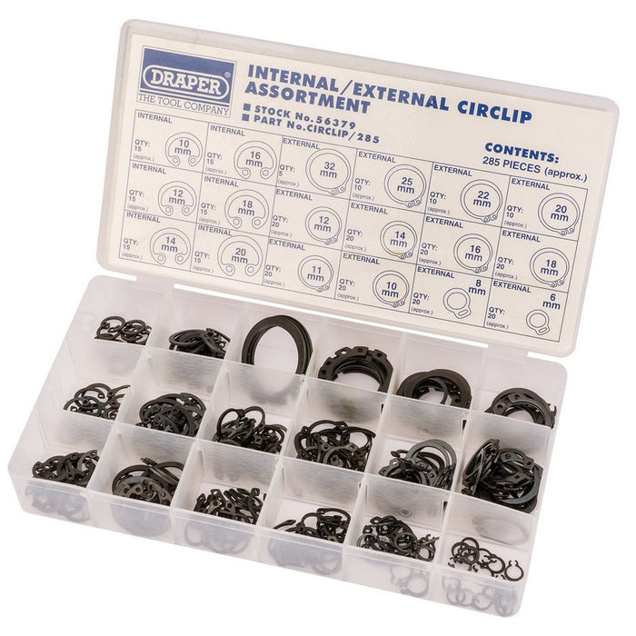 Draper Tools Internal and External Circlip Assortment (285 Piece)