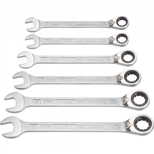 Hazet 6 Pce 12 Point Ratcheting Combination Wrench Set 21-32mm 606/6-1