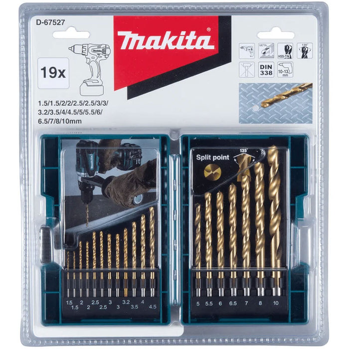 MAKITA HSS-TIN Metal Drill Bits Set 1.5mm - 10mm (19PC)