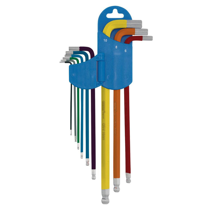 Draper Tools Metric Coloured Extra Long Hexagon and Ball End Key Set 9 Piece 66134