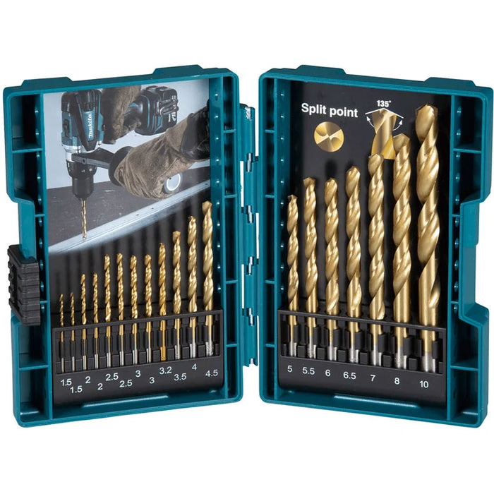 MAKITA HSS-TIN Metal Drill Bits Set 1.5mm - 10mm (19PC)
