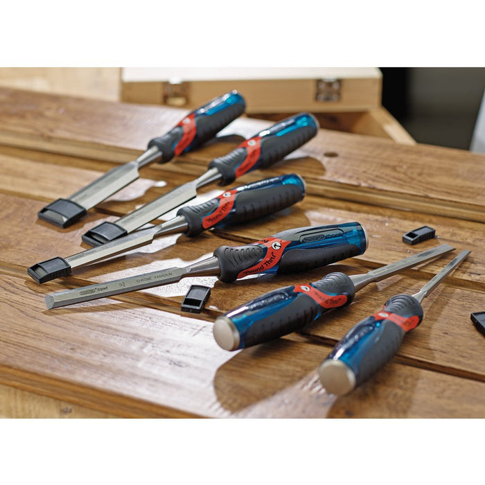 Draper Tools 140mm Soft Grip 'Pound Thru' Bevel Edge Wood Chisel Set, 6 Pce 70419