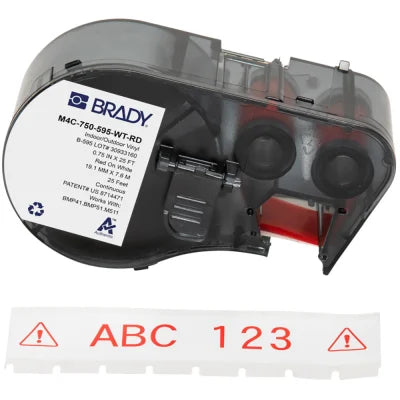 Brady All-Weather Vinyl Labels 19.05mm(W) x 7.6m(L) Red on White M4C750595