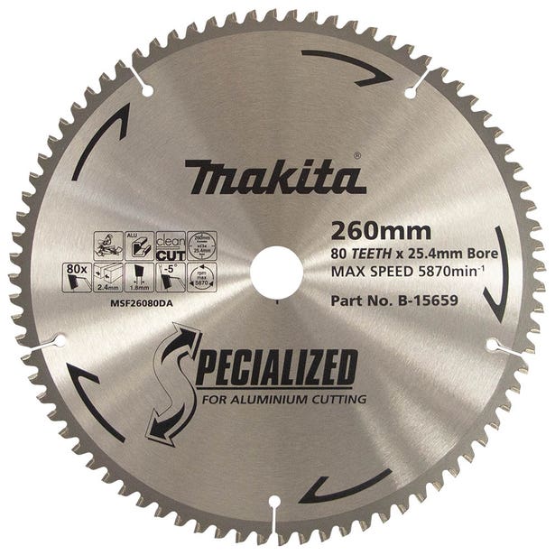 Makita Aluminium TCT Saw Blade 260mm x 25.4mm x 80T
