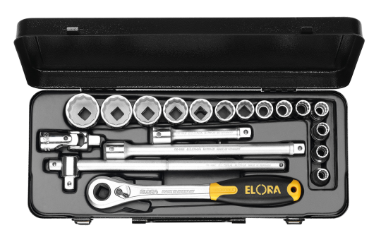 Elora Socket Set 1/2in bi-hexagon 19 Pce 3/8in-1.1/4in AF 770-LINDAK