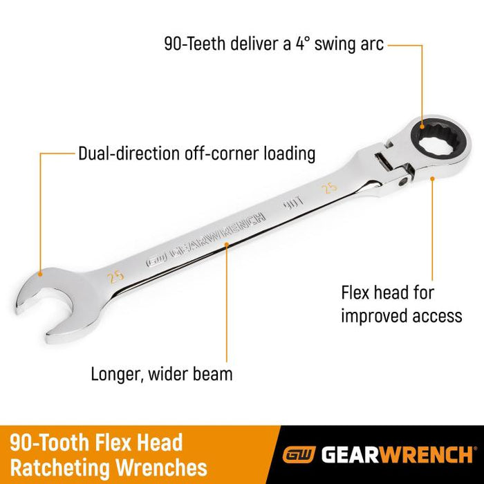 Gearwrench 19mm 90-Tooth 12 Point Flex Head Ratcheting Combination Spanner 86719