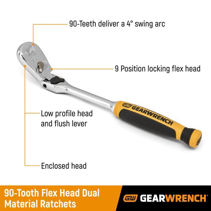 Gearwrench 2 Piece 1/4” & 3/8” Drive 90-Tooth Dual Material Locking Flex Head Teardrop Ratchet Set 81274T