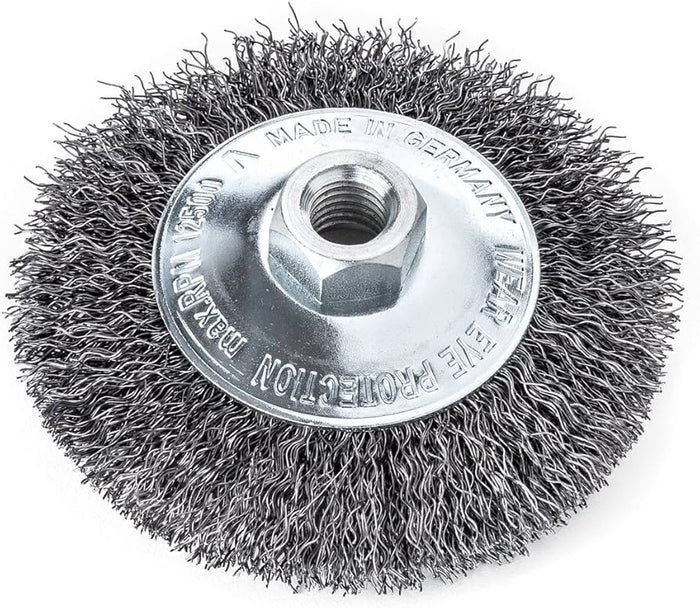 Lessmann Bevel Brush Dia 100 x 10mm Steel Wire STA Crimped 0.35mm Thread M14