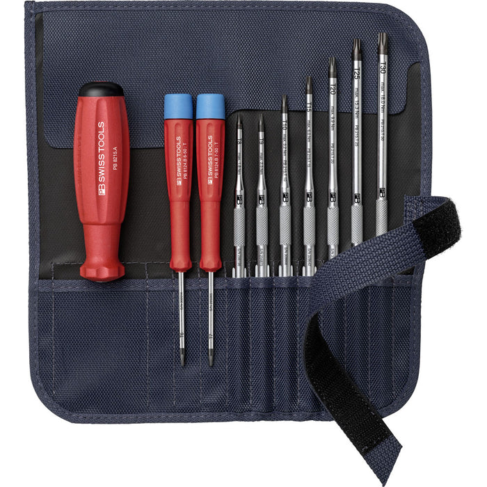 PB Swiss SwissGrip Torx Screwdriver 9 Pce Set with Interchangeable Blades in a Roll-Up Case