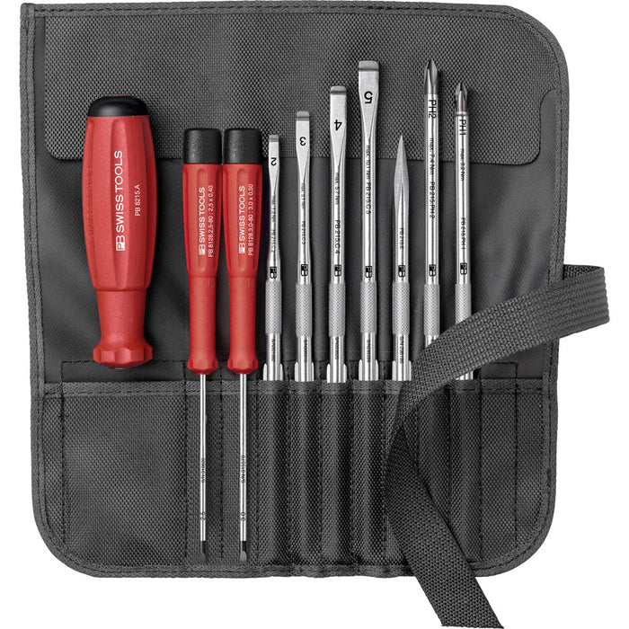 PB Swiss SwissGrip Screwdriver 9 Pce Set with Interchangeable Blades in Roll-Up Case