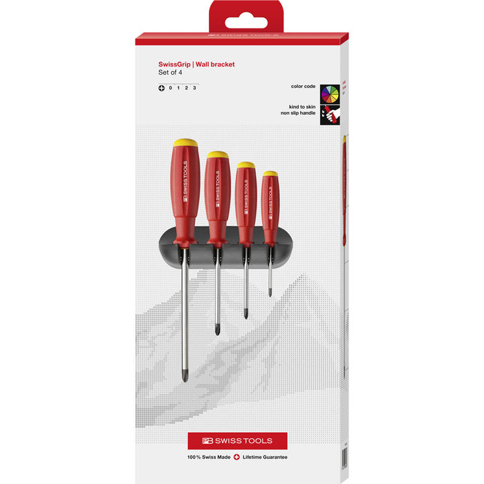 PB Swiss 8242 SwissGrip Screwdriver 4 Pce Set for Phillips Screws in Cardboard Box