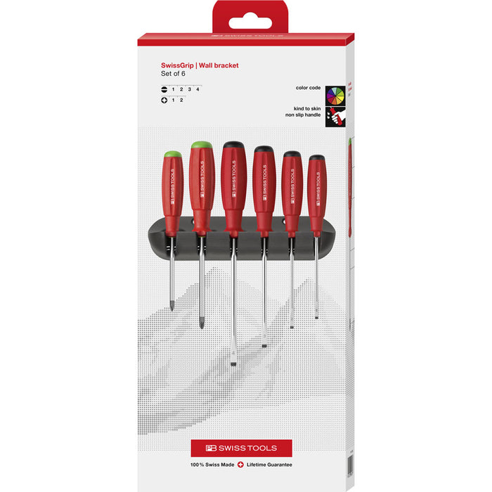 PB Swiss SwissGrip Slotted & Pozidriv 6 Pce Screwdriver Set in Cardboard Box