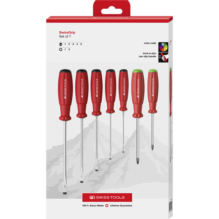 PB Swiss Slotted and Pozidriv SwissGrip Screwdriver 7 Pce Set in Cardboard Box