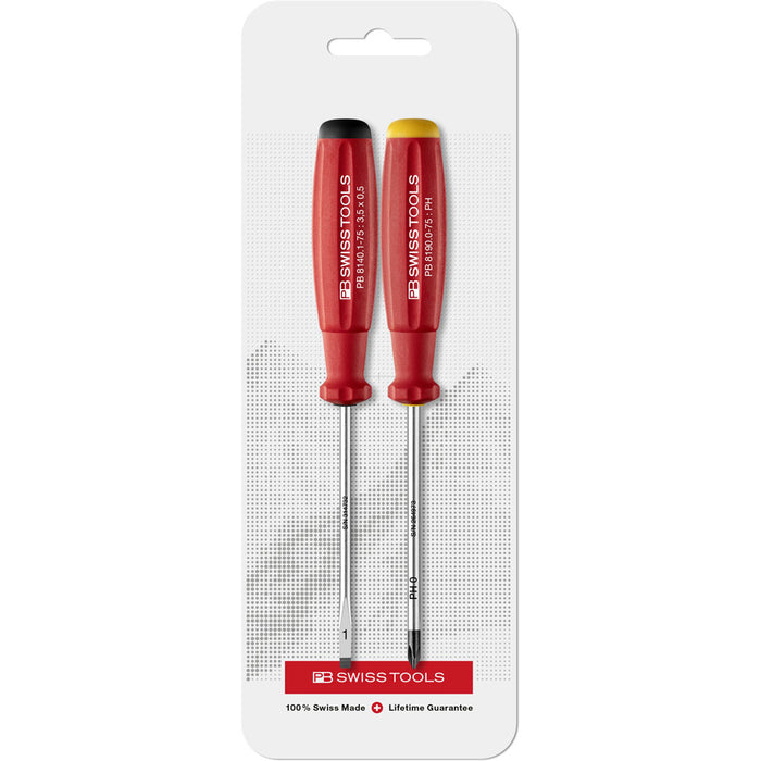 PB Swiss Slotted (1mm) & Phillips (PH0) SwissGrip Screwdriver 2 Pce Set in Blister Pack