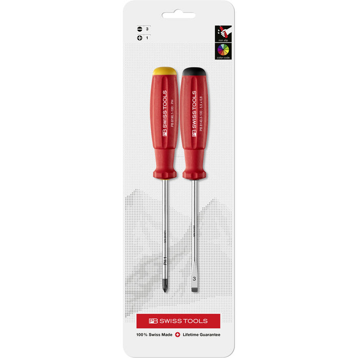 PB Swiss SwissGrip Slotted (3mm) & Phillips (PH1) Screwdriver 2 Pce Set in Skin Pack