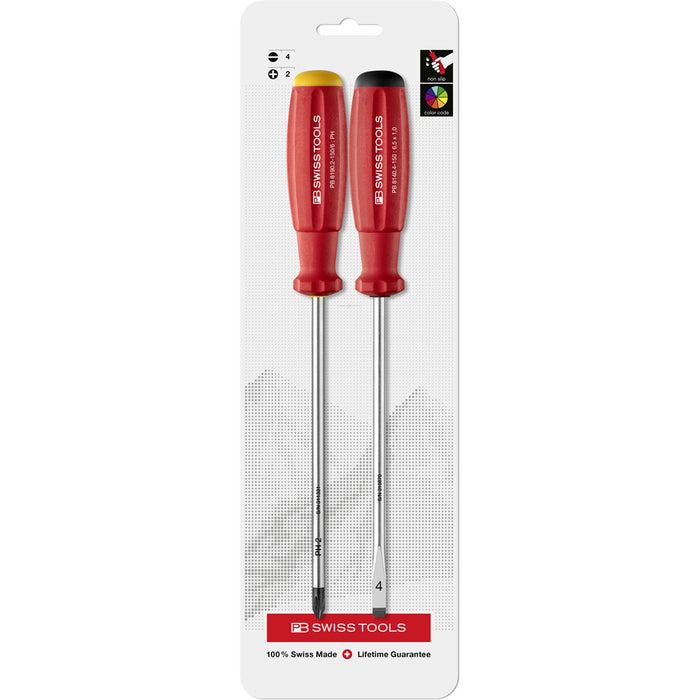 PB Swiss SwissGrip Slotted (4mm) & Phillips (PH2) Screwdriver 2 Pce Set in Skin Pack