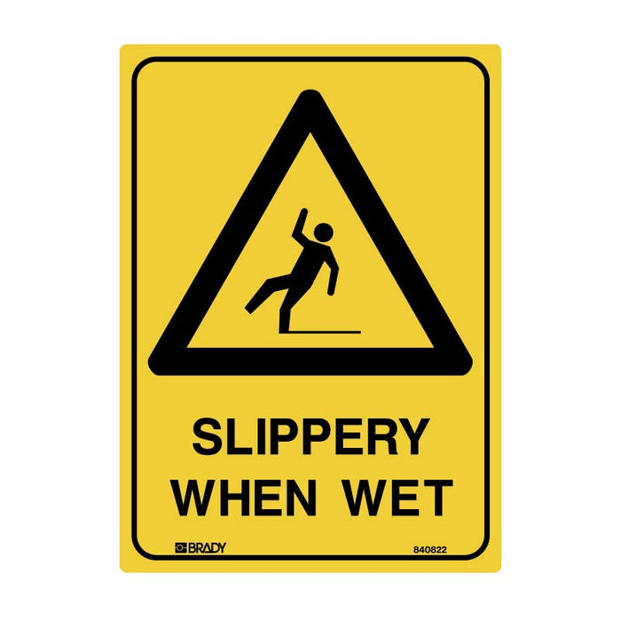 Brady Warning Sign Slippery When Wet 450x300mm Metal