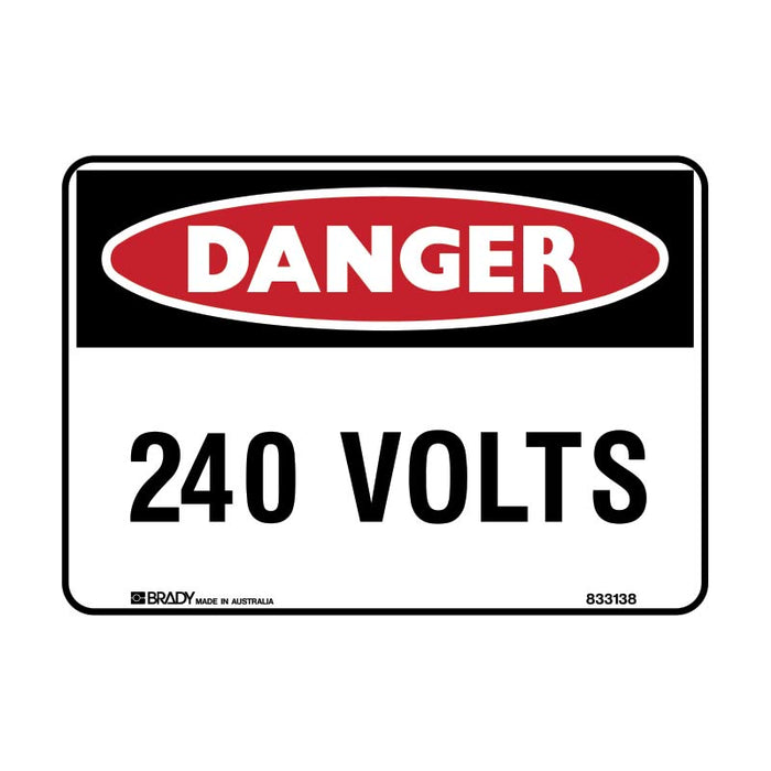 Brady Danger Sign  240 Volts 250x180mm Self Adhesive Vinyl