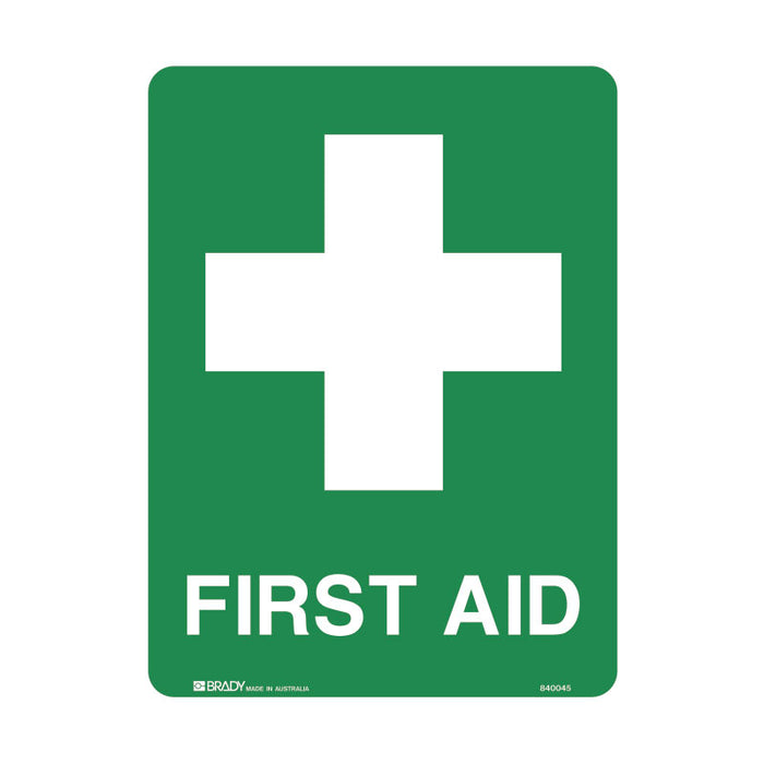 Brady Emergency Information Sign First Aid 250x180mm Self Adhesive Vinyl
