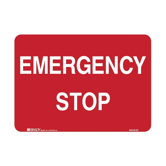 Brady Machine & Operational Sign Emergency Stop 250x180mm Polypropylene