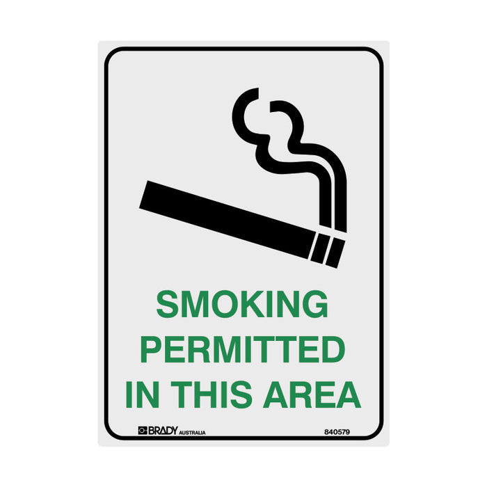 Brady Smoking Area Sign Smoking Permitted In This Area 300x450mm Metal