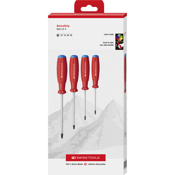 PB Swiss SwissGrip Torx 4 Pce Screwdriver Set in Cardboard Box