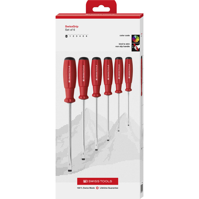 PB Swiss 6 Pce SwissGrip Slotted Screwdriver Set in Cardboard Box