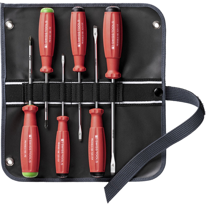 PB Swiss 6 Pce Slotted & Pozidriv SwissGrip Screwdriver Set in Roll-Up Case