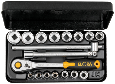 Elora Socket Set 3/8in bi-hexagon 18 Pce 6-22mm 870-JMU