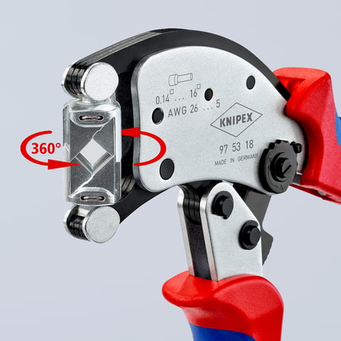 Knipex 97 53 18 Twistor16 Self-Adjusting Crimping Pliers for Wire Ferrules with Rotatable Die Head