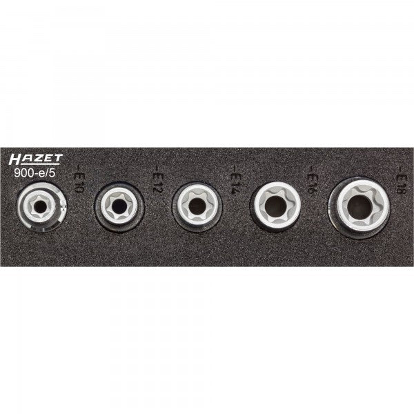 Hazet 5 Pce 1/2in Torx Socket Set 1/12 900-E/5 Outside Torx Profile E10-E18
