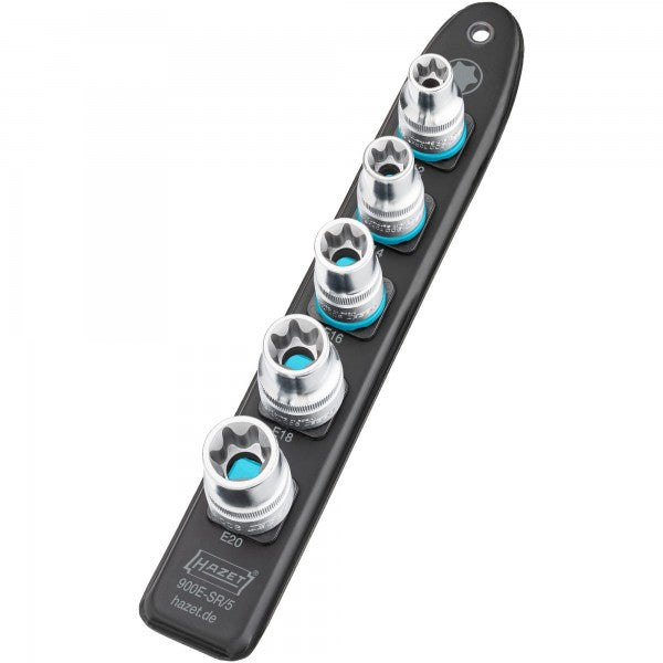 Hazet 5 Pce 1/2in Smartrail Torx Socket Set 900E-SR/5 Outside Torx Profile E12-E20