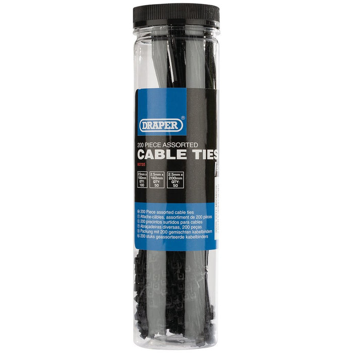 Draper Assorted Cable Tie Pack, 200 Pce