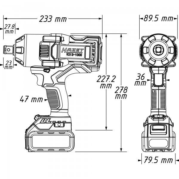 Hazet 3 Pce 3/4in Cordless Impact Wrench 9213-1000/3 1400Nm