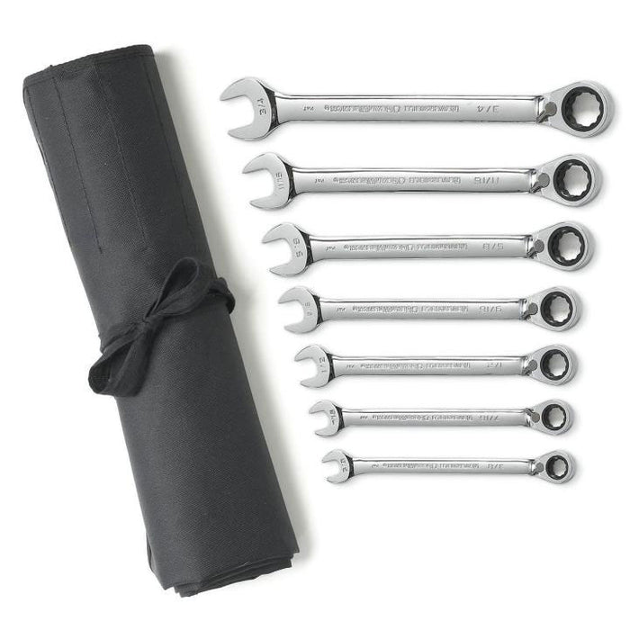 Gearwrench 7 Pc. 12 Point Reversible Ratcheting Combination SAE Wrench Set with Tool Roll