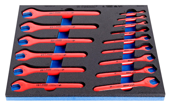 Unior 964VDE1 Insulated Open End Wrench Set in SOS Tool Tray, 15 Pce