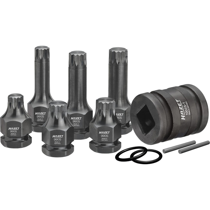 Hazet 11 Pce 3/4in & 1/2in XZN Impact Screwdriver Socket Set 990S/11 Outside Hexagon 24mm
