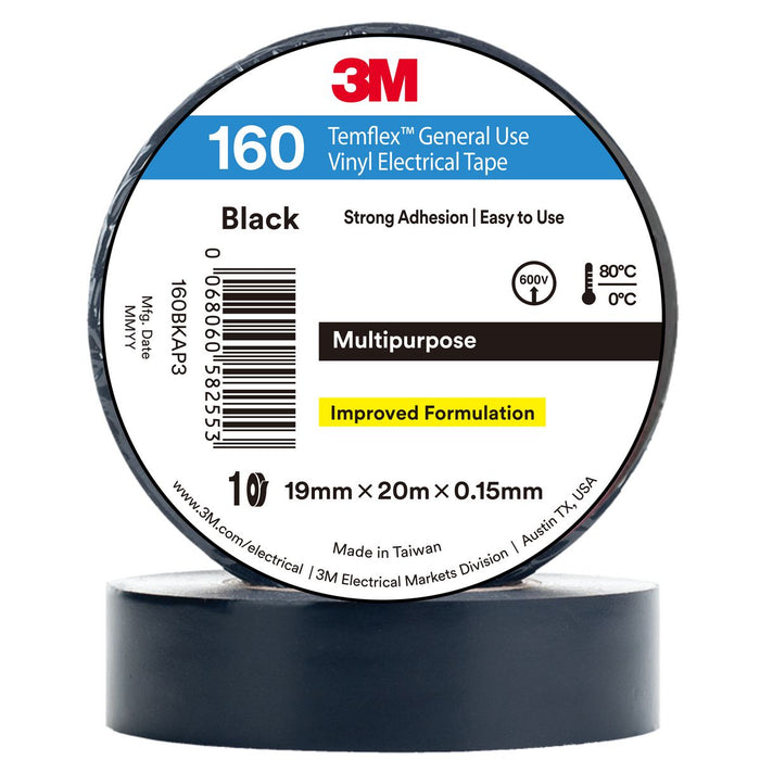 3M Temflex General Use Vinyl Electrical Tape Black 19mm x 20m x 0.15mm