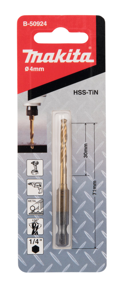 Makita HSS-TiN G-Series Metal Drill Bit 4.0x71mm 1/4