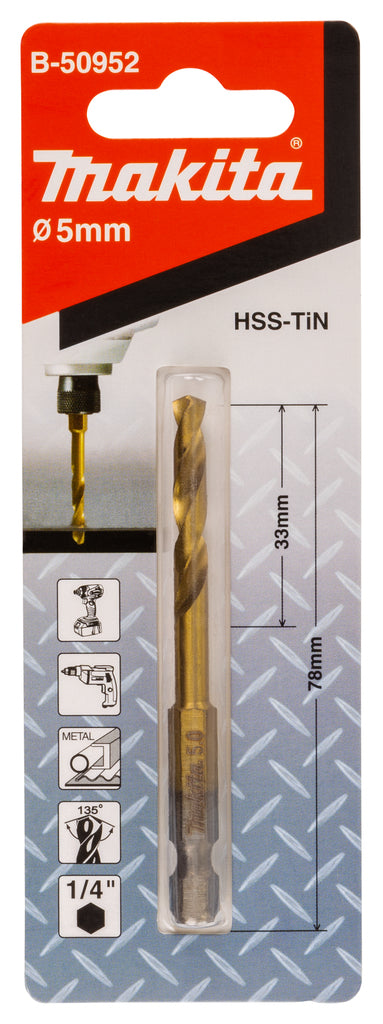 Makita HSS-Tin G-Series Metal Drill Bit 5.0x78mm 1/4
