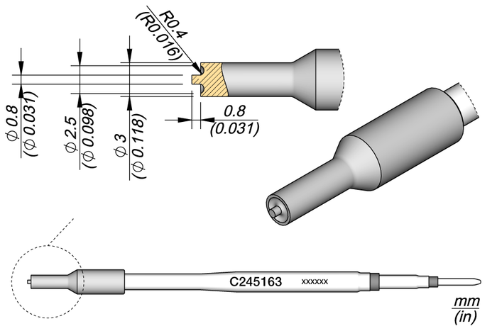 JBC Hollow Heat Staking Cartridge Ø 2.5 C245163