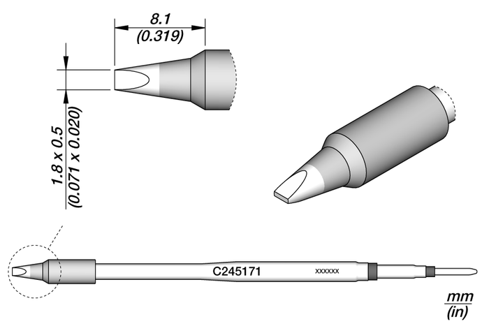 JBC Cartridge Chisel 1.8x0.5