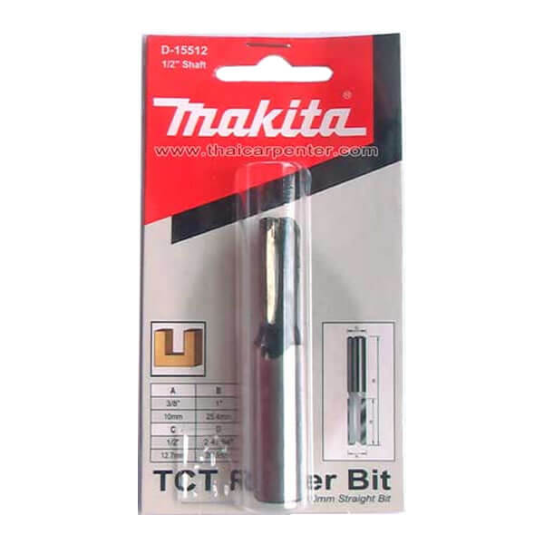 Makita 10mm Straight TCT Two Flute Straight Cutter Router Bit 1/2