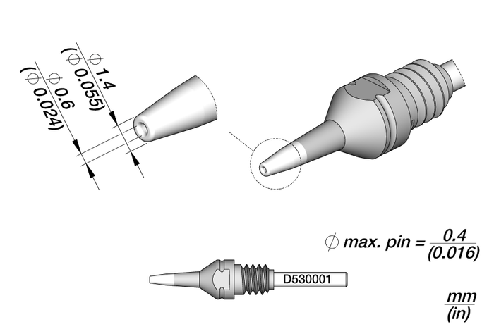 JBC Through-hole Desoldering Tip Ø 0.6 HT S1