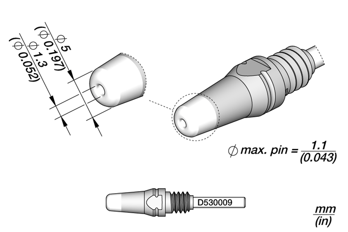JBC Through-hole Desoldering Tip Ø1.3 x Ø5 S1