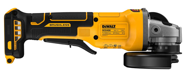 Dewalt 18V XR Brushless 125mm Paddle Switch Angle Grinder - Skin Only DCG408N-XJ